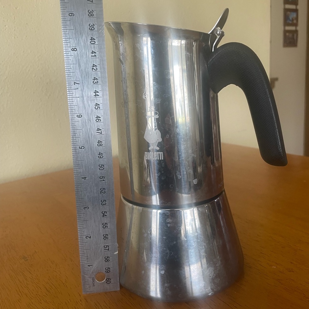 Stainless Steel Bialetti Espresso Moka coffee brewer. Italian stovetop coffee